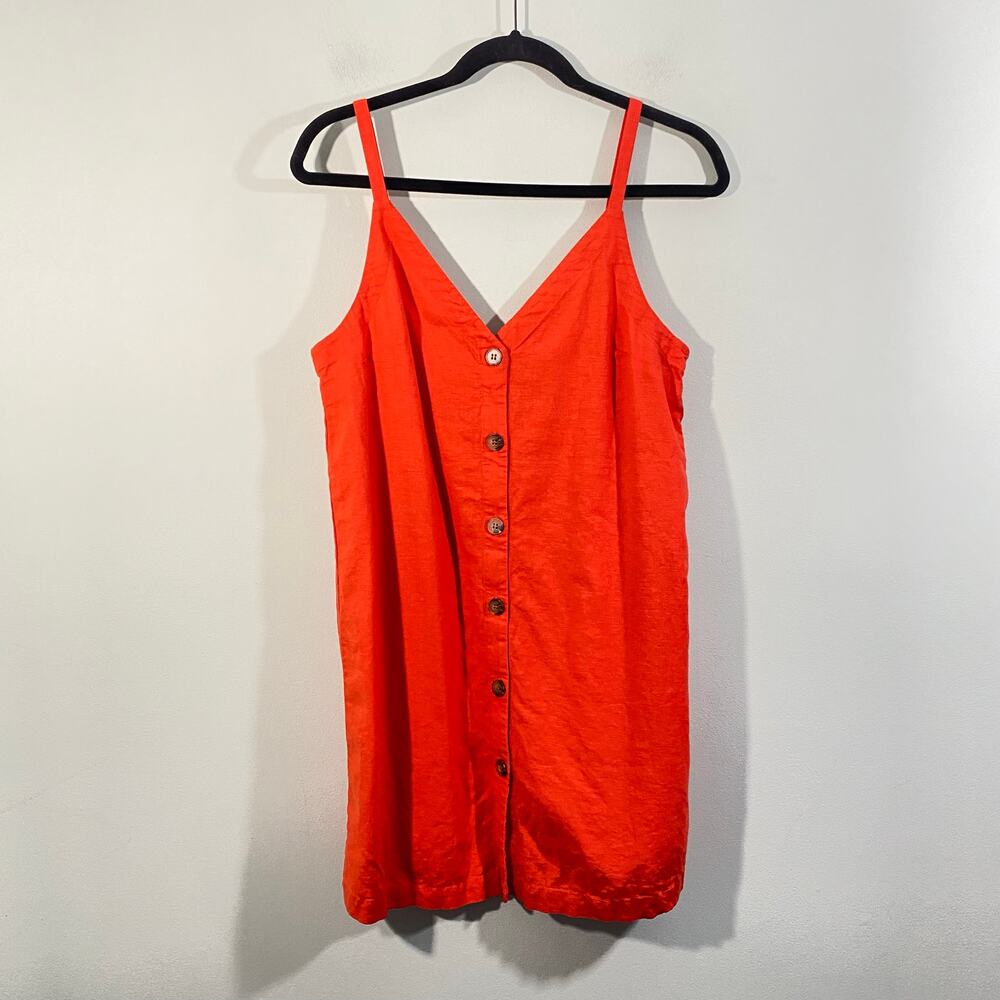 Topshop Women Orange Button Up Linen Blend Sleeveless Mini Dress Size US 8